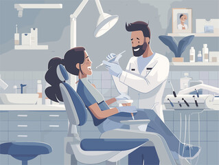  A dentist cleans a patient's teeth with precision explaining proper brushing and flossing techniques. 