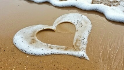 Vacation summer holiday travel tropical ocean sea background panorama - Close up of sand heart on the sandy beach
