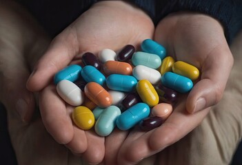 Young doctor is offering to you bunch of different pills as medication for your good health isolated