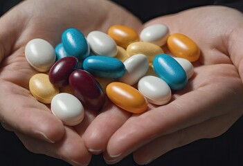 Young doctor is offering to you bunch of different pills as medication for your good health isolated