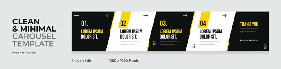 Social media carousel template, microblog five page square post for Instagram and linkedin, clean, modern, minimal, design, EPS vector illustration