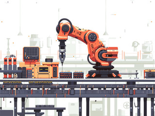  A robotic arm assembles intricate electronics on a production line working with high precision and speed to meet manufacturing demands. 