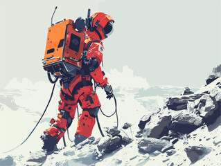  A search and rescue team deploys a search robot in a disaster zone locating survivors and navigating dangerous environments too hazardous for humans.  - obrazy, fototapety, plakaty