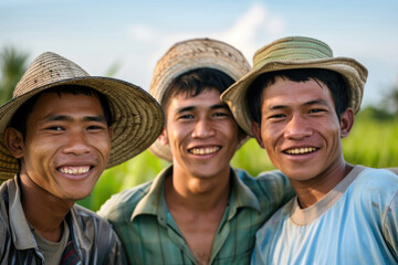 Three smiling faces of young farmers