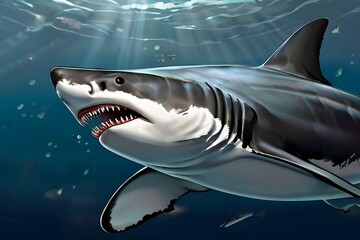 Terrifying great white shark illustration Generative AI