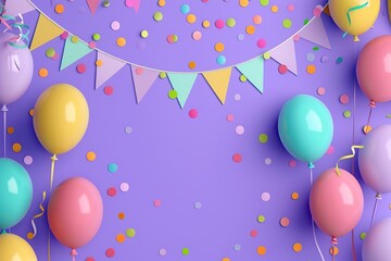 Decoration for birthday party with colorful paper flags and balloons