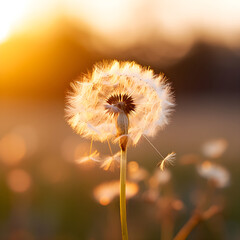 Delicate Dandelion Waiting for the Wind: An Ethereal Close-Up at Dusk