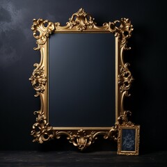 Mockup of the art frame, antique gold frame with clipping path