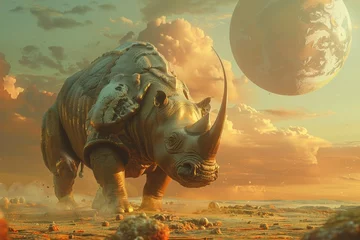 Foto op Canvas Rhino Treasure hunters in a race against rival pirates on Mercury deciphering ancient maps that reveal the location of a priceless cache left by an alien civilization © ItziesDesign