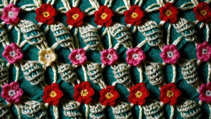 Fototapeta na wymiar Pattern of knitted flowers