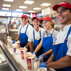 A Glimpse into a Busy Day at a Dairy Queen Store: Dedicated Employees at Work in Vibrant Red and White Uniforms