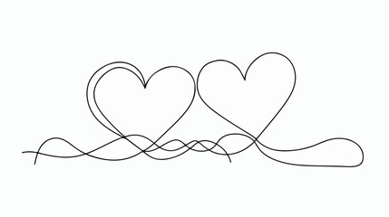 Heart drawing. single continuous line drawing of two