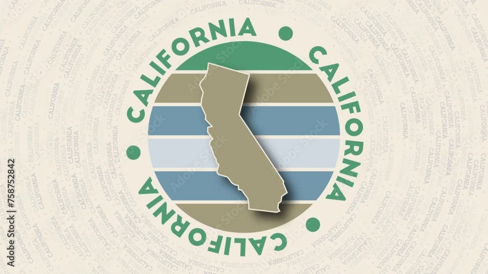 Poster california logo intro. badge with the circular name and map of the us state. authentic california ro