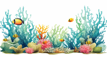 Fototapeta na wymiar Horizontal marine frame made of tropical fish corals
