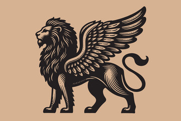 Heraldic lion with wings. Vintage black engraving illustration, emblem, logo, cut out © Victoria
