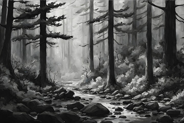 Secret Forest in Black and White (PNG 9504x6336)