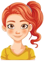 Gordijnen Cheerful young girl with red hair illustration. © GraphicsRF