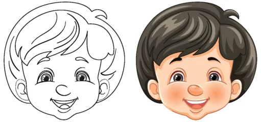 Gordijnen Vector illustration of two happy children's faces © GraphicsRF