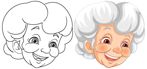 Foto op Plexiglas Black and white and colored granny illustrations. © GraphicsRF