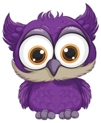 Poster Cute, wide-eyed purple owl with fluffy feathers. © GraphicsRF