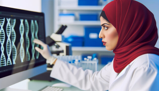 Scientist analyzing dna data on computer in laboratory