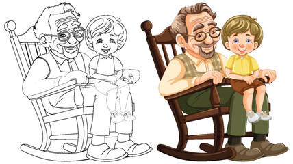 Elderly man and child sharing a moment in a chair