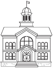 Line art of a traditional government building with a dome