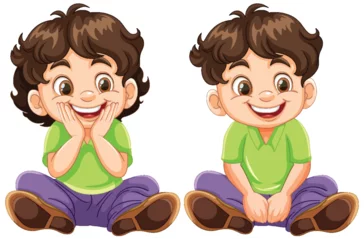 Tuinposter Vector illustration of a cheerful boy sitting © GraphicsRF