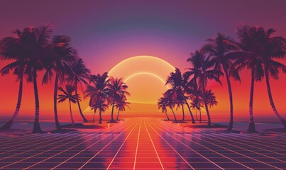 Palm Tree Sunset A Neon-Lit Paradise Generative AI
