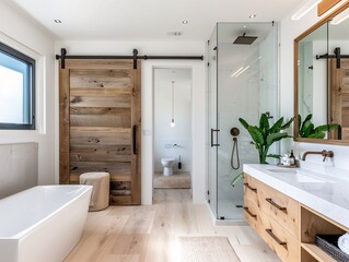 Modern Bathroom Design A Blend of Wood and Glass Generative AI