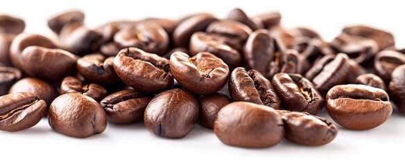 Fototapeta premium Close-Up of Aromatic Roasted Coffee Beans Perfect for Backgrounds and Textures in Food and Beverage Themes
