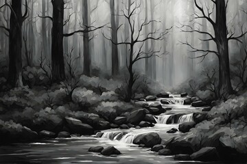 Secret Forest in Black and White (JPG 300Dpi 10800x7200) - obrazy, fototapety, plakaty