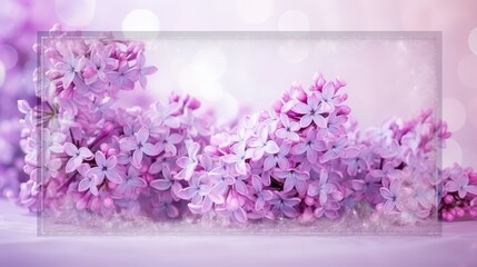 Lilac flowers double exposure on greeting card template with copy space in center