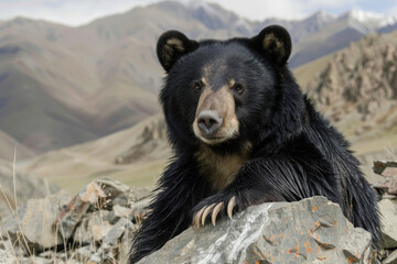 Close-up portrait of a white-clawed Tian Shan bear in its natural habitat