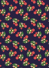 Antique surface floral seamless allover Pattern design, multicolor flowers with multicolor watercolor background texture.