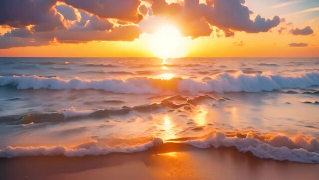 Golden Serenity: Sunrise/Sunset Casts Its Radiance Over the Beach
