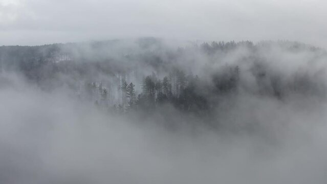 Aerial View Through Clouds in Williamstown, Vermont, United States.