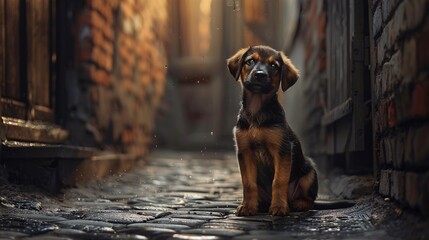 Paw-some Puppy A Cute Canine in a Brick Alleyway Generative AI