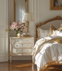 Golden Glamour A Bedroom Oasis with a Touch of Rose Gold Generative AI