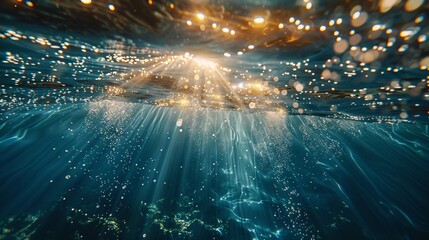 Glowing Sunlight in the Ocean A Stunning Snap of the Sun's Rays Reflecting on the Water's Surface Generative AI