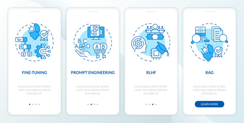 AI tuning methods onboarding mobile app screen. Machine learning. Walkthrough 4 steps editable graphic instructions with linear concepts. UI, UX, GUI template. Myriad Pro-Bold, Regular fonts used - obrazy, fototapety, plakaty