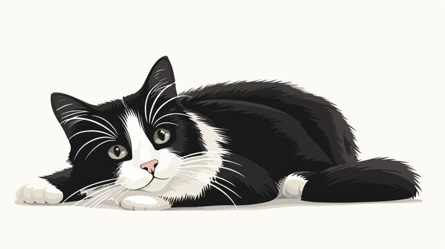 vector illustration of cat black and white cat 