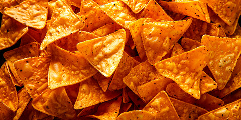 Close up of mexican triangle tortilla nacho cheese chips