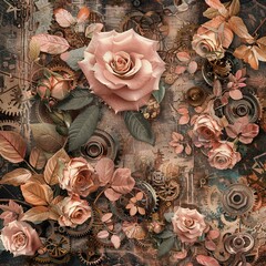 Rose of the Month A Vintage Clockwork Flower Bouquet Generative AI
