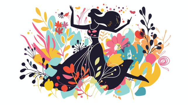 Vector illustration with dancing woman silhoeutte