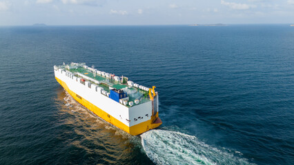 cargo ship running in the ocean, Ro-Ro Ship for import export shipping cars by Vessel Freight forwarding service ship, Logistics transportation dealer shipping Cars Cars Export Terminal.