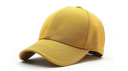 Fototapeta premium Single yellow cap mockup displayed on a clean white background for product presentation