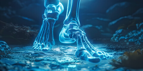 Reveals knee fracture doctor points skeleton with spectral fluids sorcerer - obrazy, fototapety, plakaty