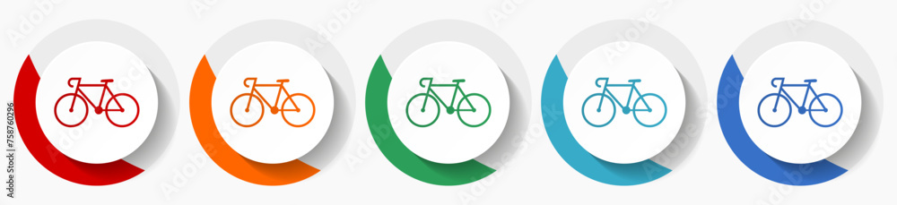 Poster bike vector icon set, flat icons for logo design, webdesign and mobile applications, colorful round 