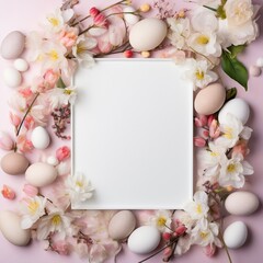 Naklejka na ściany i meble Frame Mockup, eggs and flowers